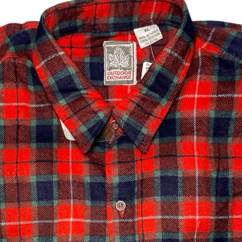 Vintage OUTDOOR EXCHANGE Flannel Shirt Mens XL NWT Red Plaid 90s Button Up